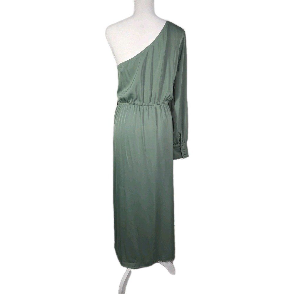 Kirundo One Shoulder Maxi Dress Sage Green Long Sleeve Slit Size L NWOT - Picture 5 of 12
